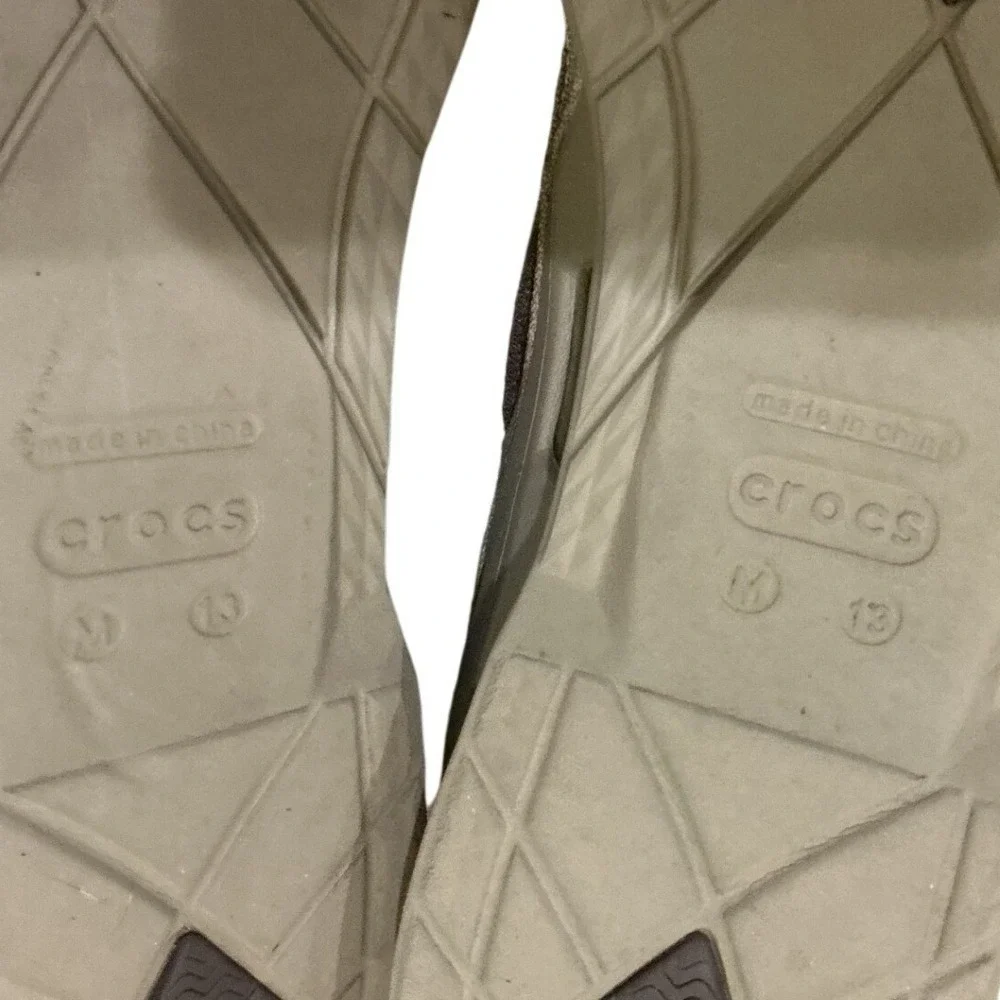 Crocs Beach Line Boat Shoes Mens 13 Khaki Tan Canvas Slip On Loafers 15386